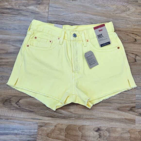 ☔️🔸️NWT Levi's 501 Yellow High Rise Button Fly Denim Shorts Size 4/27 - Picture 2 of 11
